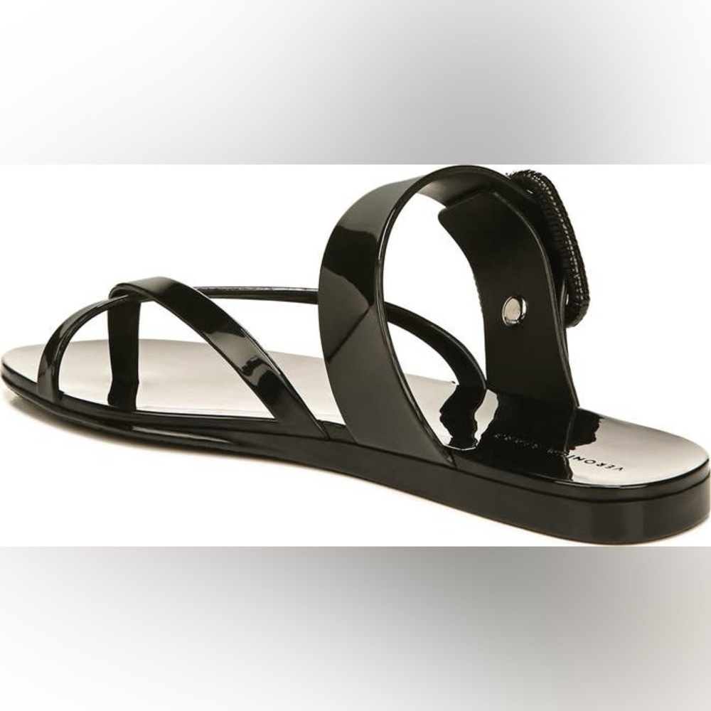 Veronica Beard Black Salva Jelly Buckle Slide Sandals Patent Vacation Resort 6 - Picture 3 of 8
